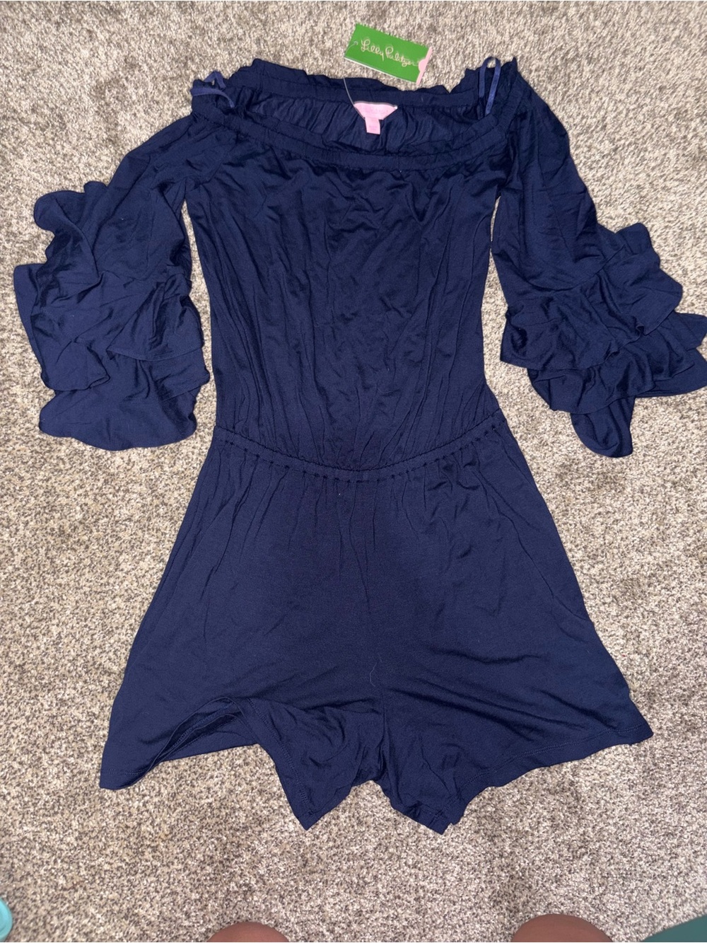 Lilly Pulitzer Navy Off-Shoulder Calla Romper